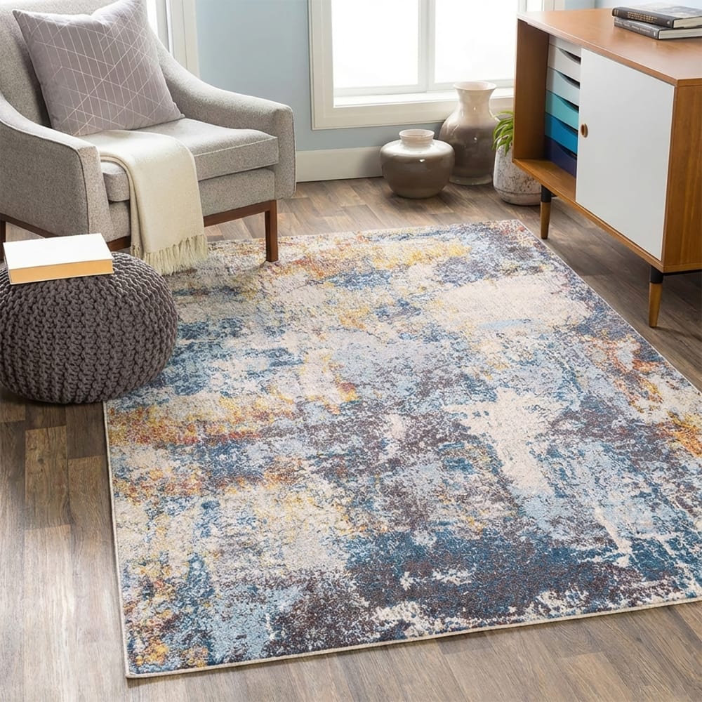 Tapis abstrait moderne multicolore/bleu 160x213 — vue 3