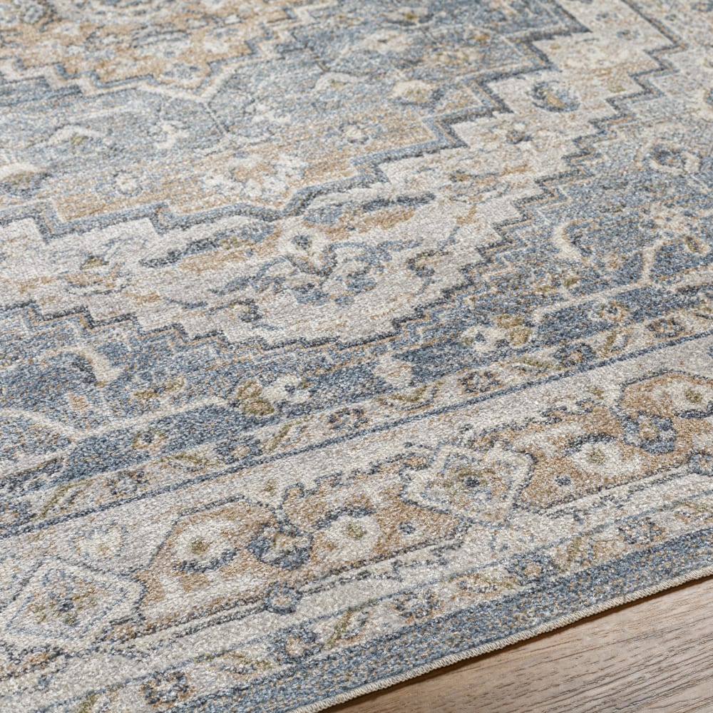 Tapis vintage lavable en machine bleu/gris 160x213 — vue 4
