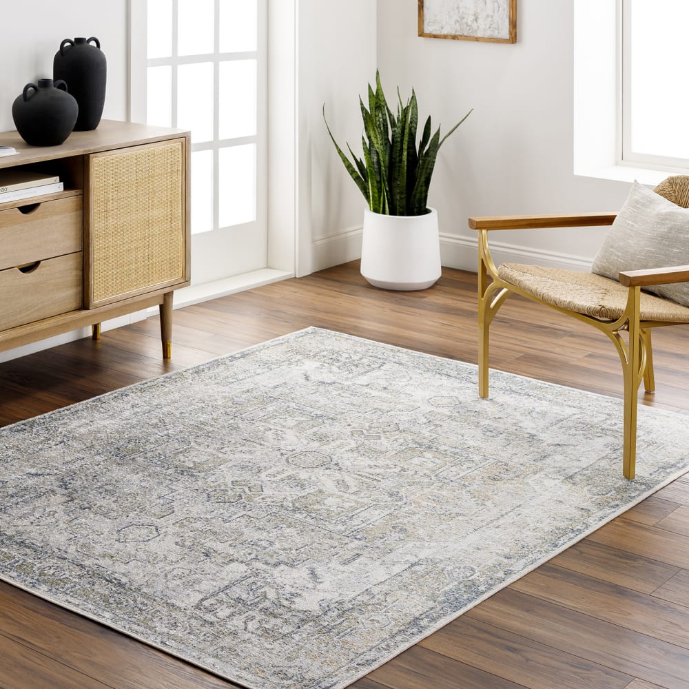 Tapis vintage lavable en machine gris/bleu 160x213 — vue 3