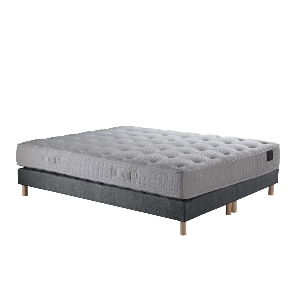 Ensemble matelas ressorts ensachés et sommier gris souris 180x200