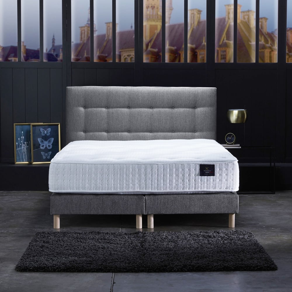 Ensemble matelas ressorts ensachés et sommier gris souris 180x200