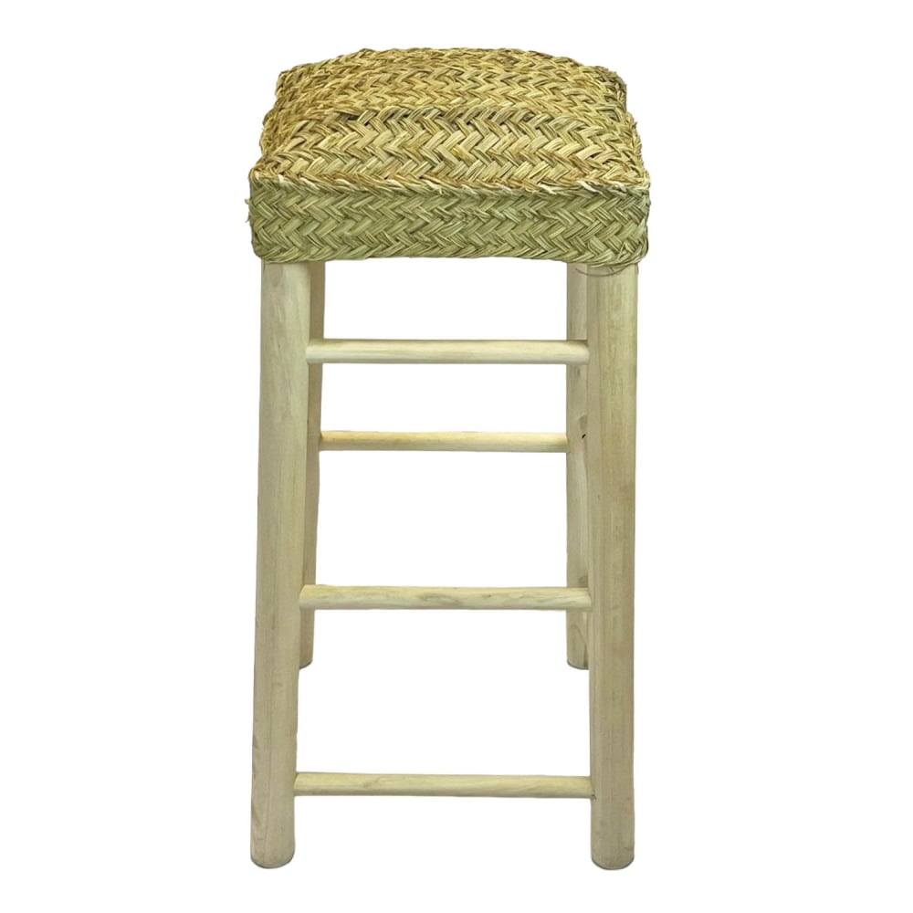 NATYAL Hoher Hocker mit Sitzfläche aus Espartogras 74 cm style seaside Beige Holz