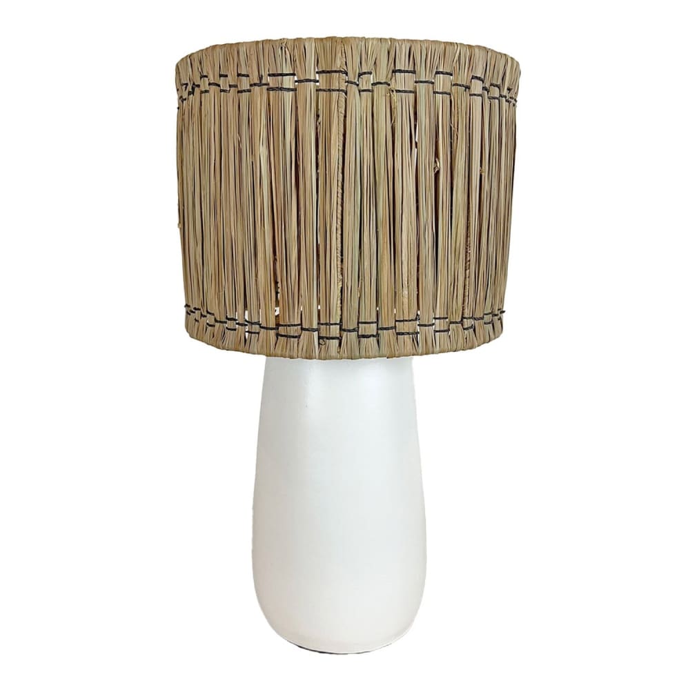 NATYAL Tischlampe aus weißer Terrakotta und Naturraffia D. 25 x 55 cm style seaside Beige Naturfasern
