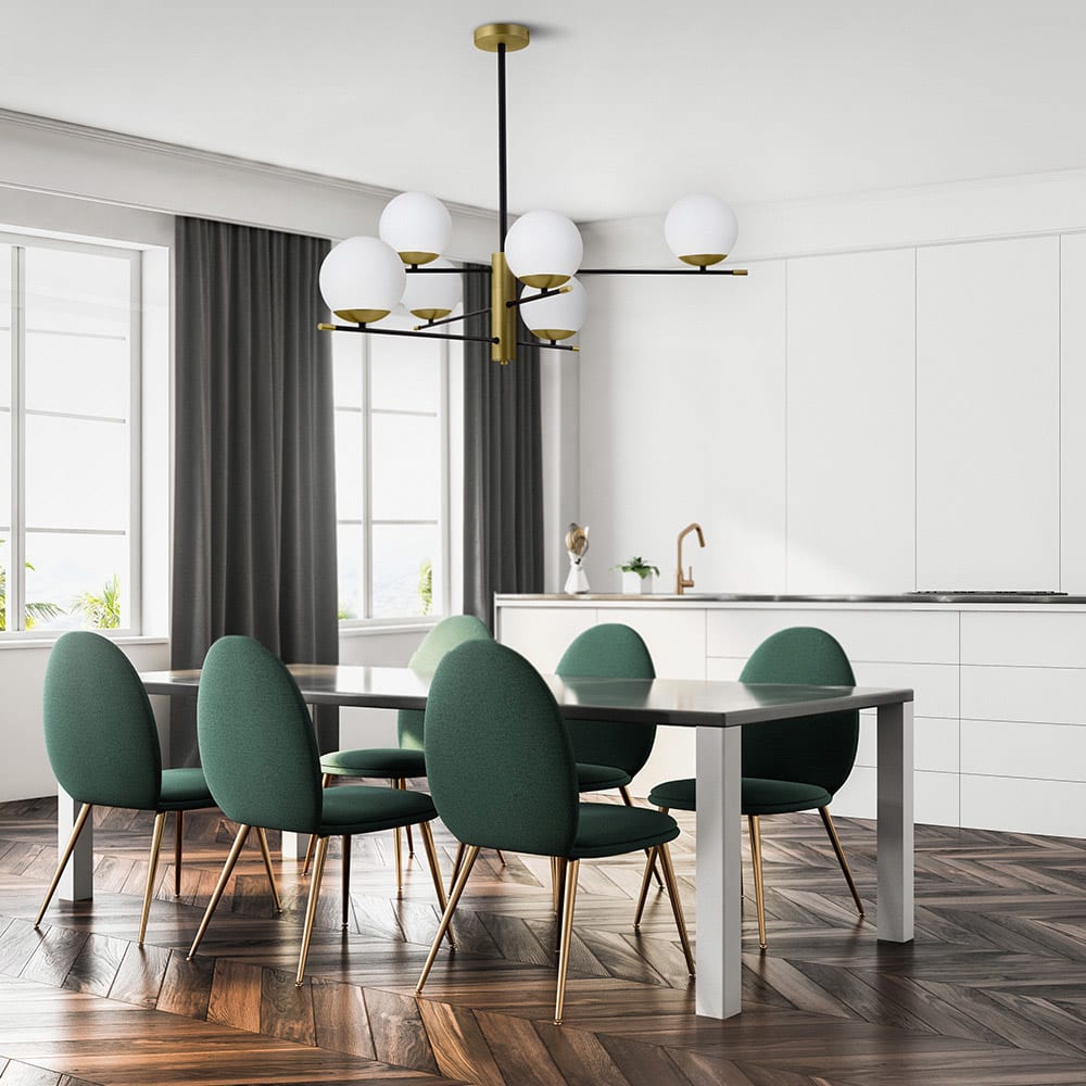 Suspension 6 lumières noir et dorée avec sphères en verre — vue 3