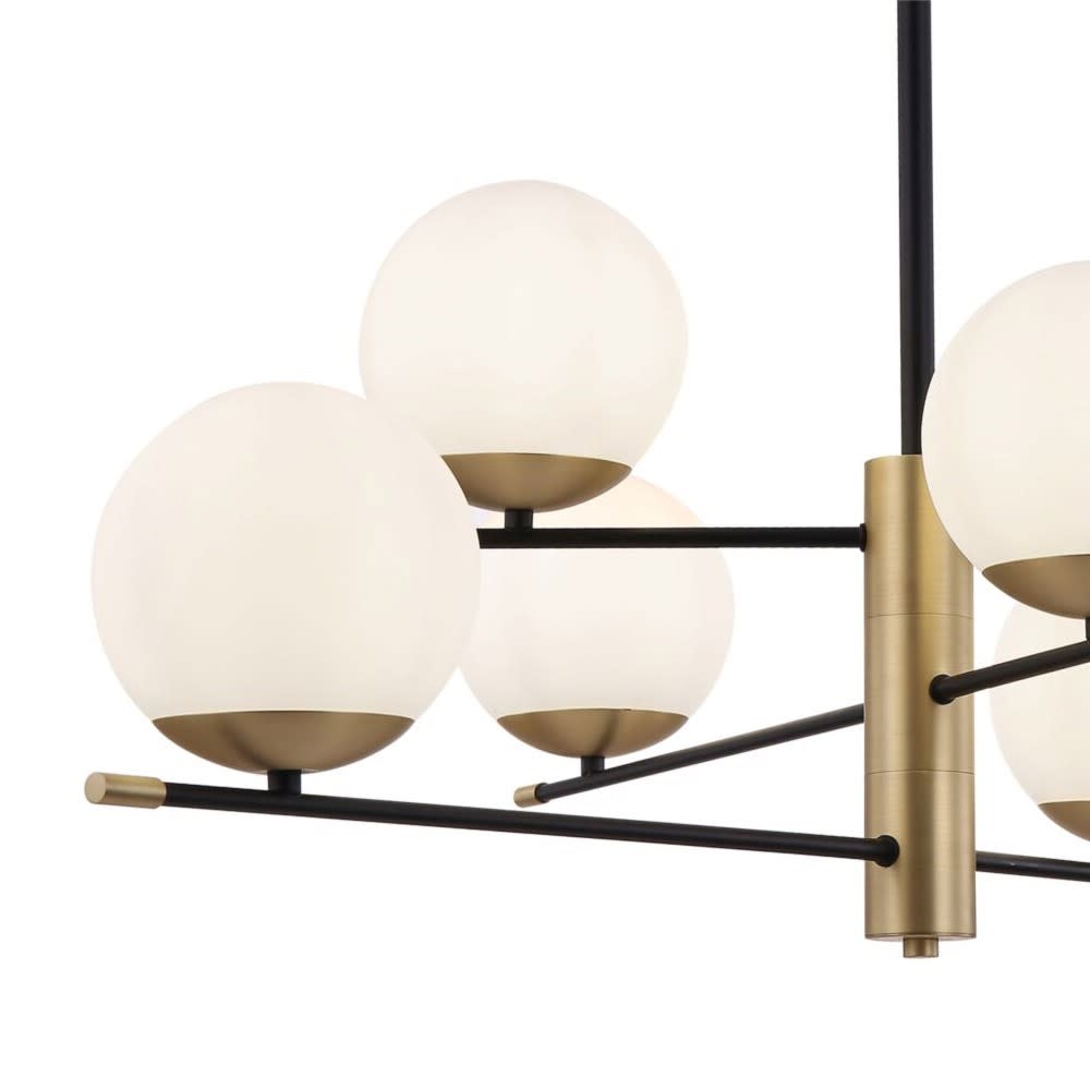 Suspension 6 lumières noir et dorée avec sphères en verre — vue 4