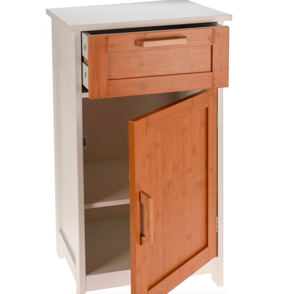 Table de chevet bois et blanc 1 tiroir et 1 placard 40x30x70cm