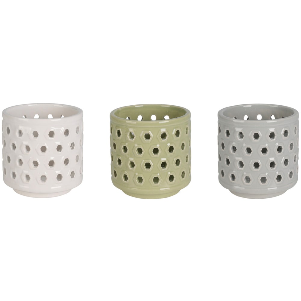 Wadiga Set de 3 photophores en céramique 11x11x11.5cm Multicolore
