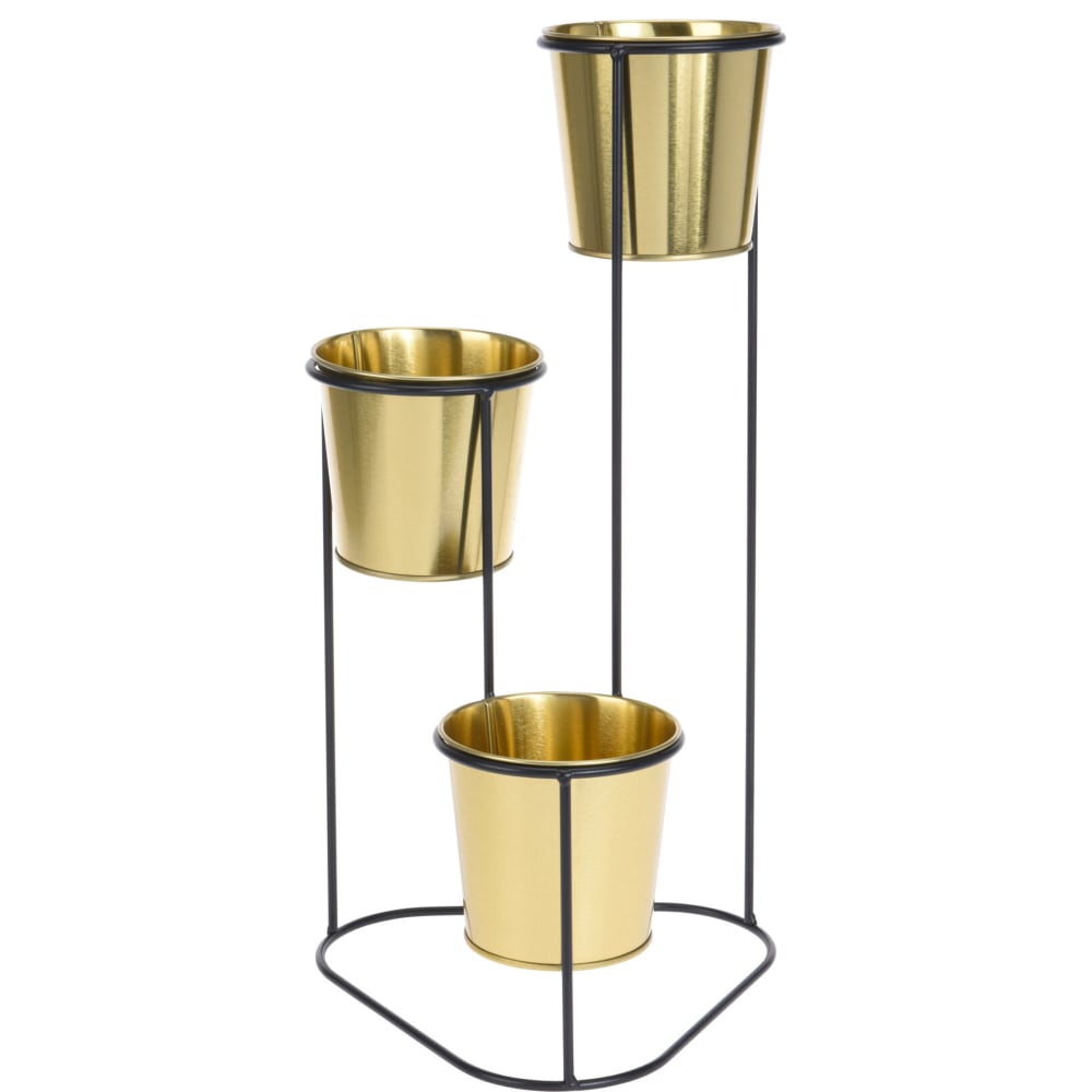 Cache-pot métal noir et 3 pots dorés — Beyit