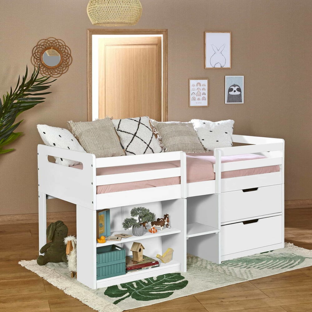Lit mi-hauteur bois massif blanc 90x190 cm - Maisons du Monde