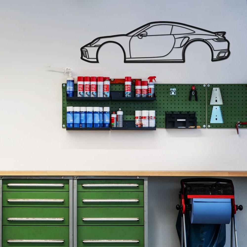 Décoration murale voiture carrera 911 en métal noir 116x32 cm