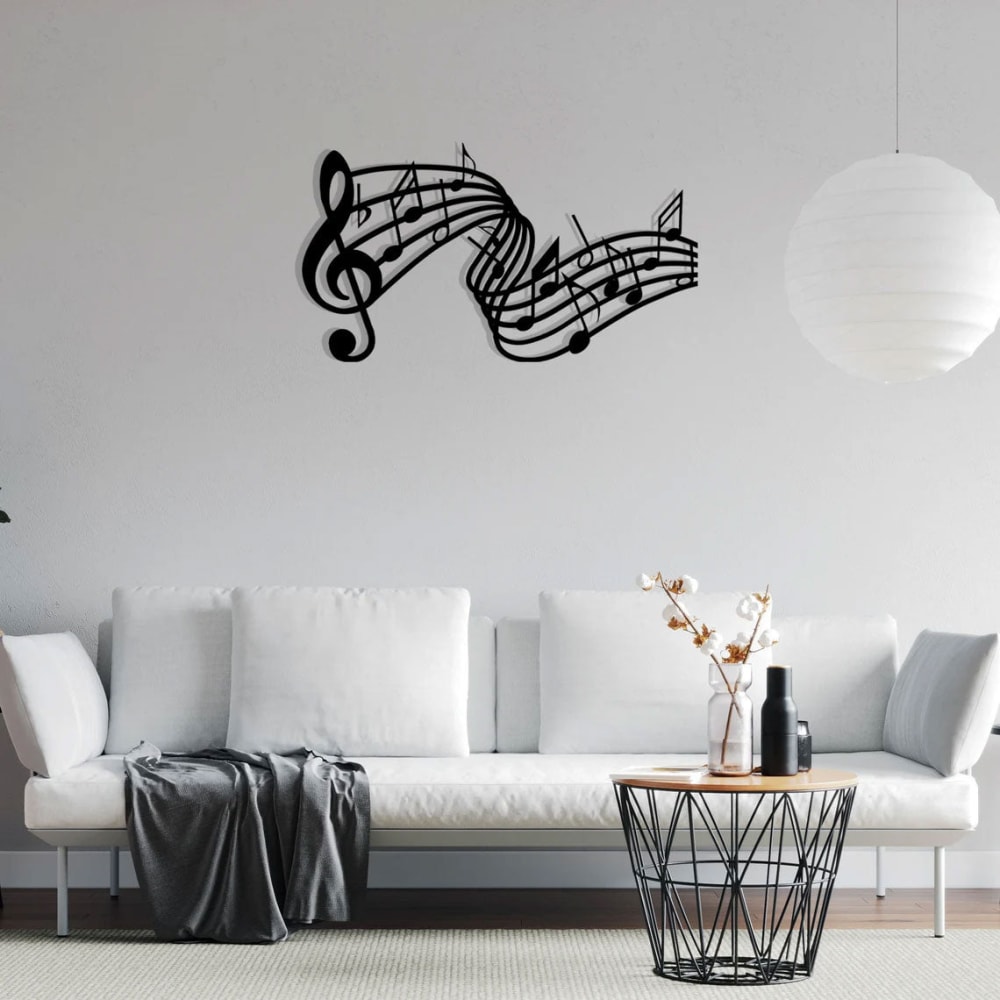 Décoration murale notes de musique en métal noir 90x50 cm