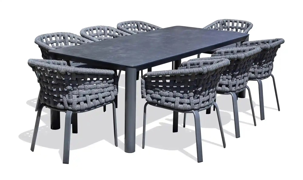 Ensemble repas de jardin en aluminium plateau céramique sur verre - Maisons du Monde