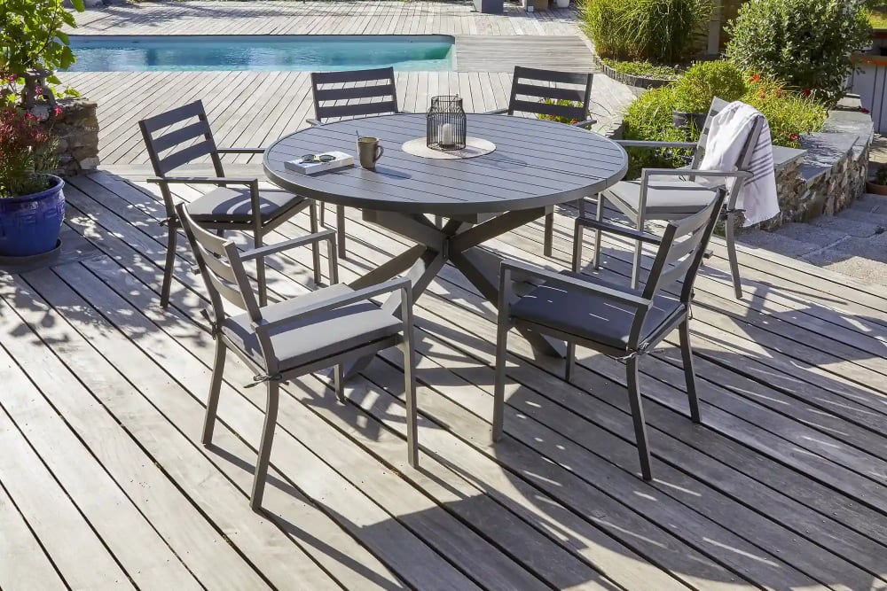dcb garden Ensemble repas en aluminium avec rallonge papillon style contemporain Noir