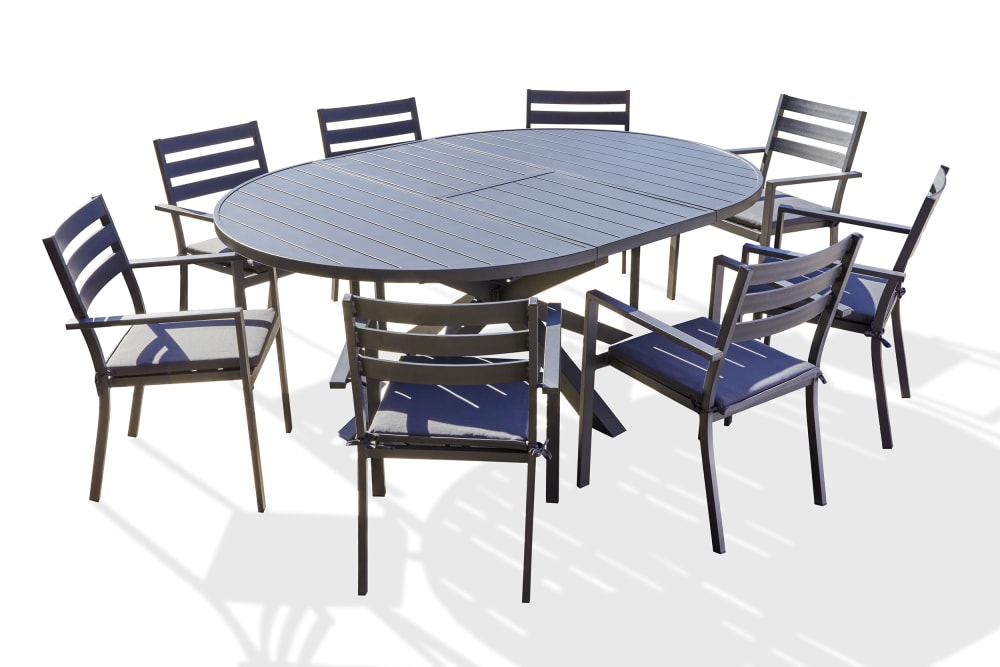 Ensemble repas 8 places en aluminium avec rallonge papillon