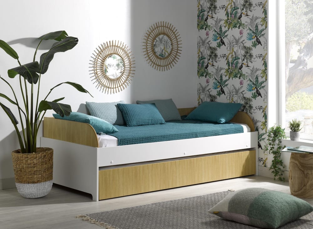 Lit banquette gigogne 90x190 Blanc et Bois - Maisons du Monde