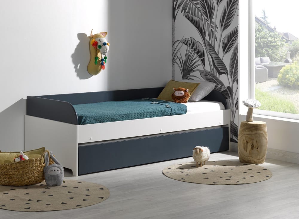 Lit banquette gigogne 90x190 Blanc et Bleu - Maisons du Monde