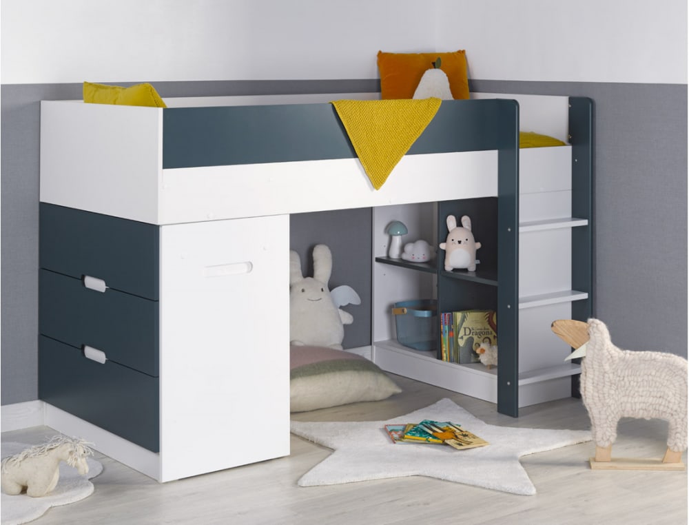 Lit mi-hauteur avec bureau et commode 90x190 Blanc Et Bleu - Maisons du Monde