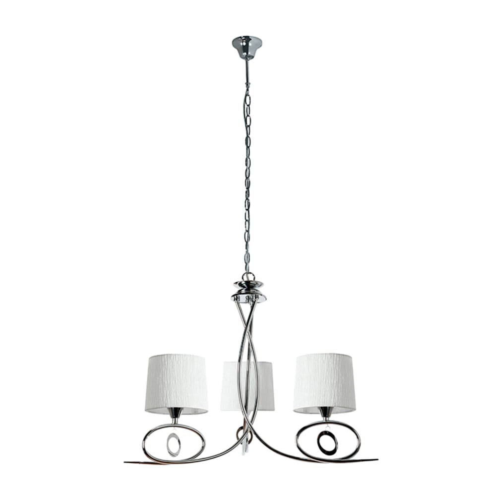 Suspension 3 lumières tissu blanc structure chrome