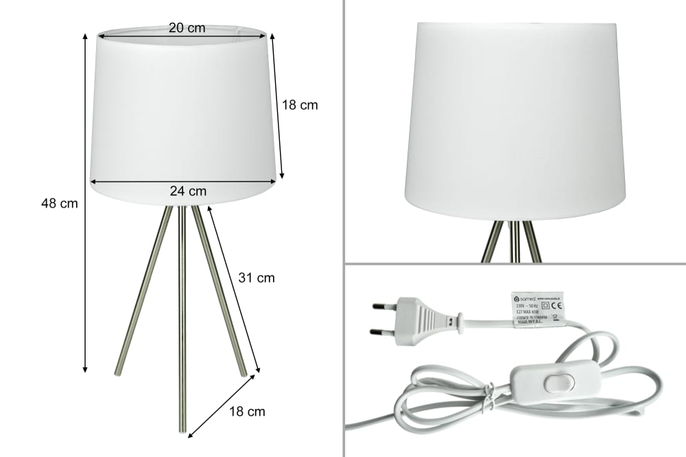 Lampada da tavolo con treppiede in metallo argentata - Samira