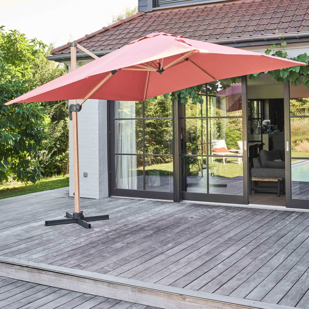 Parasol déporté carré 3x3m effet bois argile - Maisons du Monde
