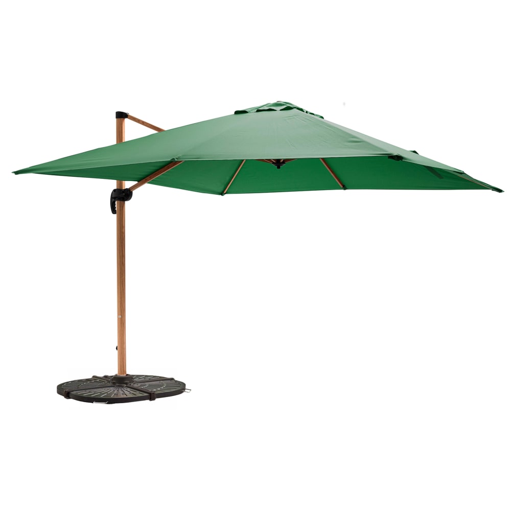 Parasol déporté 3x3m et 4 dalles lestées effet bois vert cactus