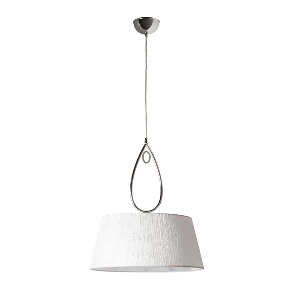 Suspension 1 lumière avec abat-jour en tissu blanc et structure chrome