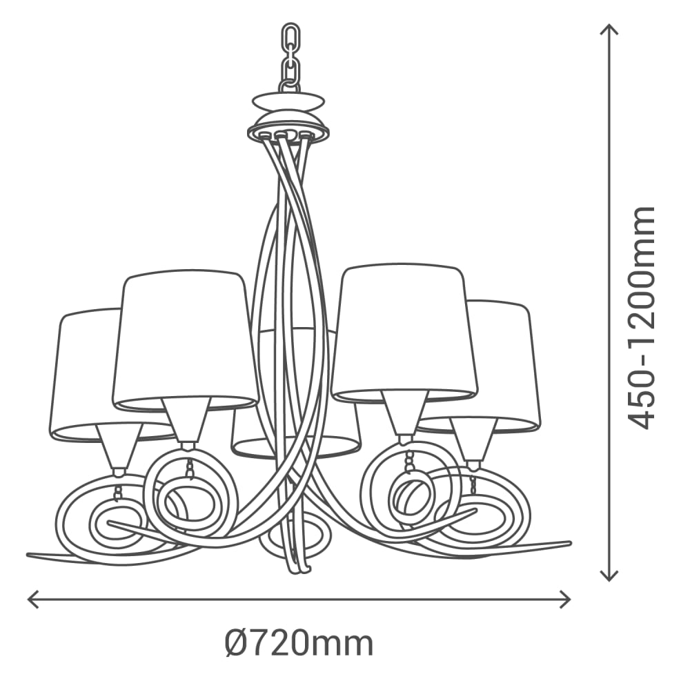 Suspension 5 lumières tissu blanc structure chrome — vue 4
