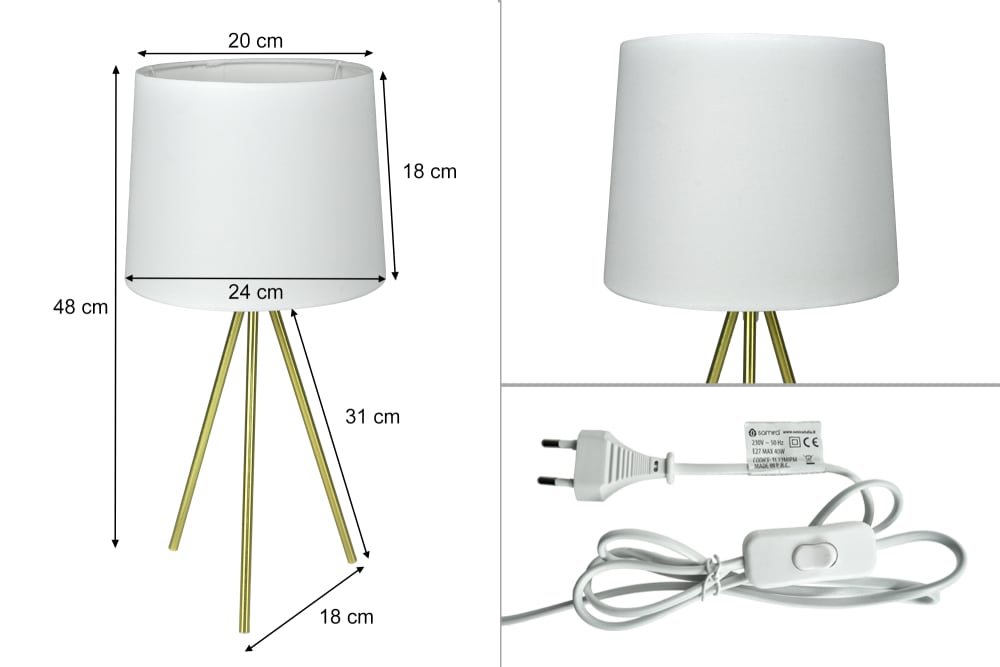Lampada da tavolo con treppiede in metallo dorata - Samira Italia