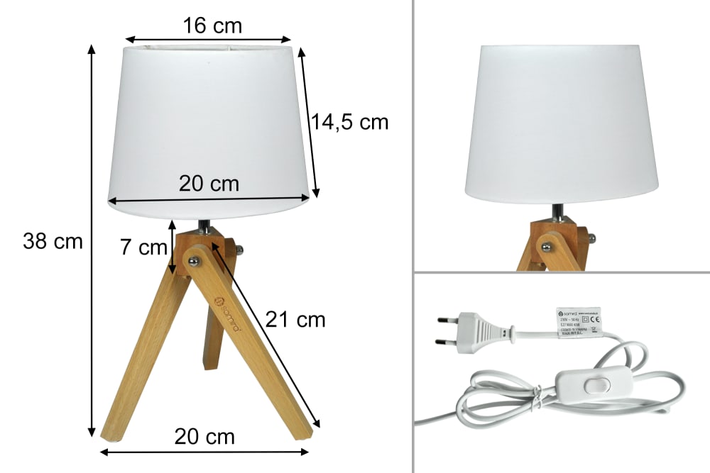Lampada da tavolo con treppiede in legno - Samira Italia
