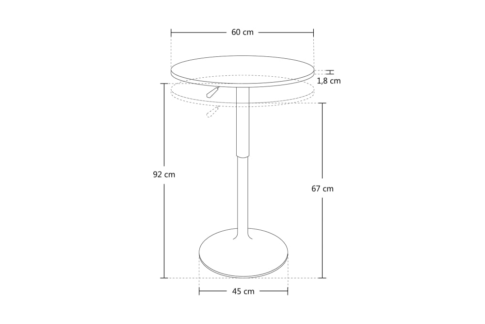 Tavolo da bar regolabile in altezza rotondo 60 cm in mdf nero -