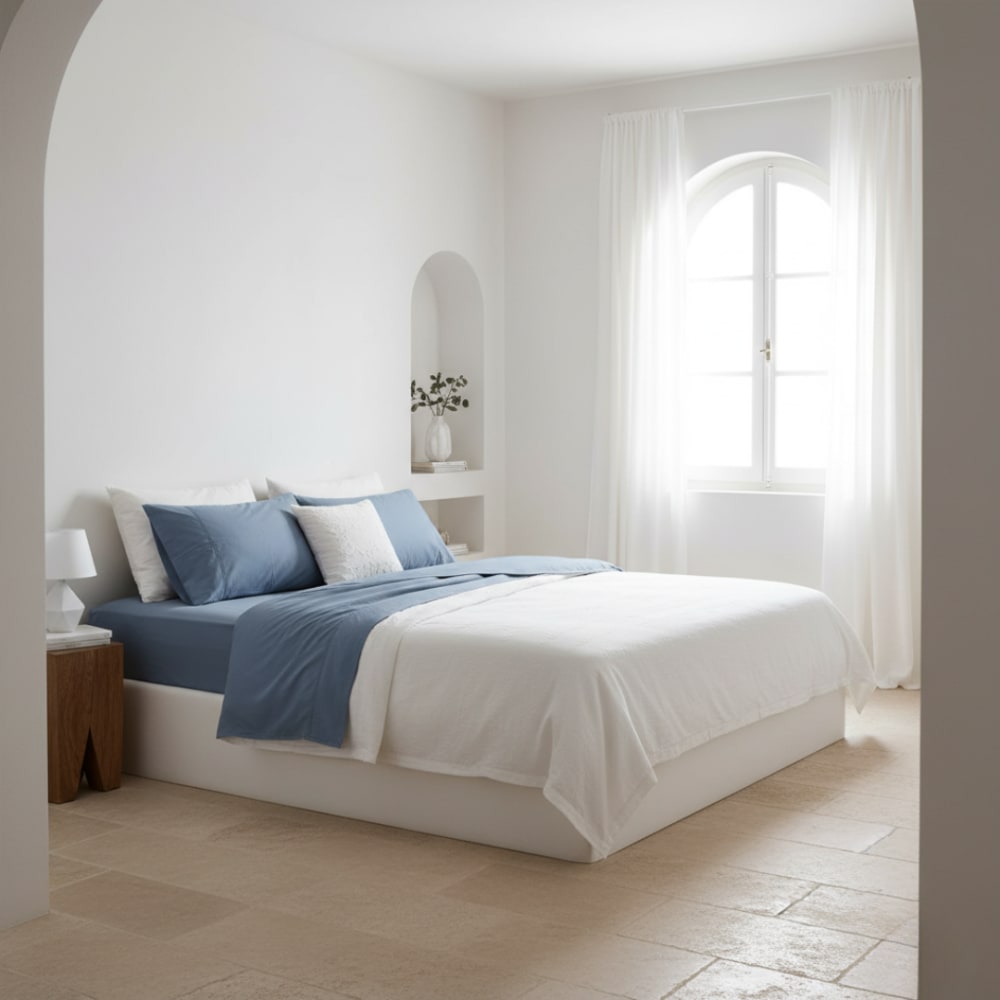 Juego de sábanas ecológicas azul algodón 100% orgánico 180x190/200 cm - Maisons du Monde