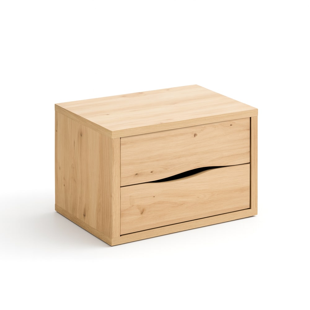Mesita de noche con 2 cajones de madera natural y diseño moderno