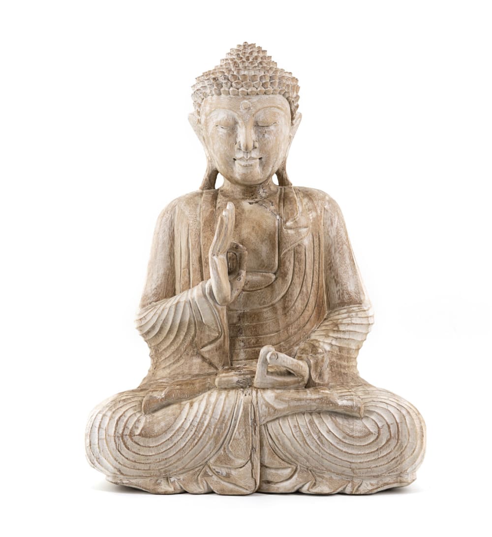 Statue buddha en bois beige blanchie - Maisons du Monde