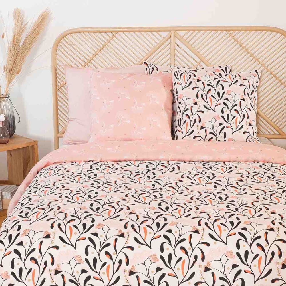 Parure housse de couette satin de coton imprimée + 2 taies 240x220 cm