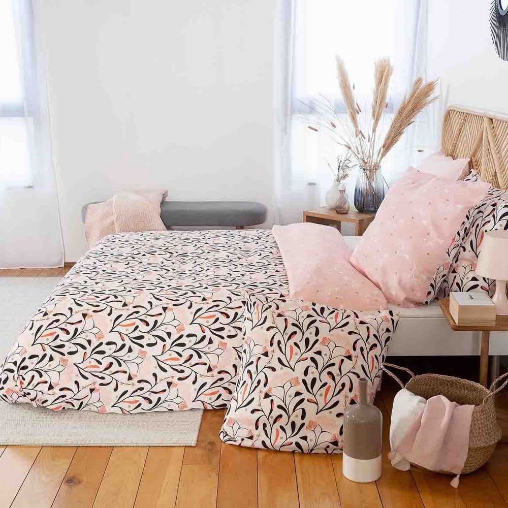 Parure de lit 2 places satin de coton bio à motifs 220x240 cm - Maisons du Monde
