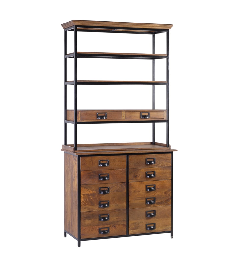 Librería de madera de mango marrón y hierro negro alt. 200 cm