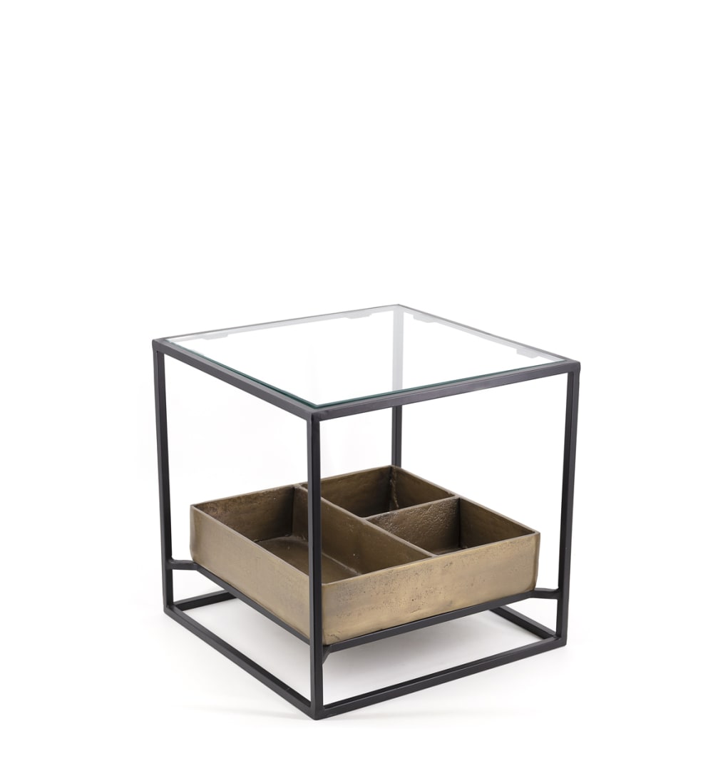 MOYCOR Couchtisch aus Aluminium und Glas, L 42 cm, schwarz style industrial Mehrfarbig Aluminium