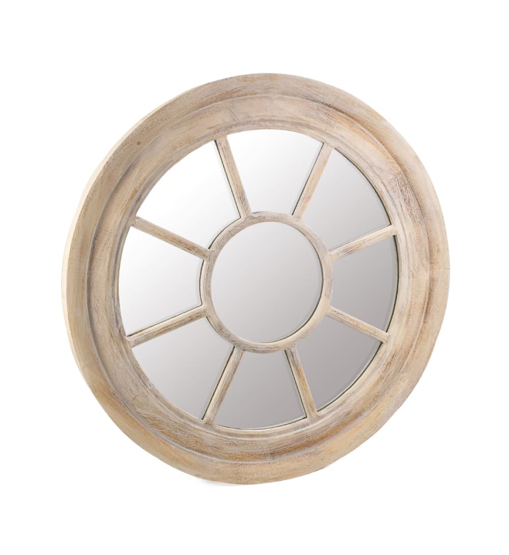Miroir en bois beige blanchi Ø75