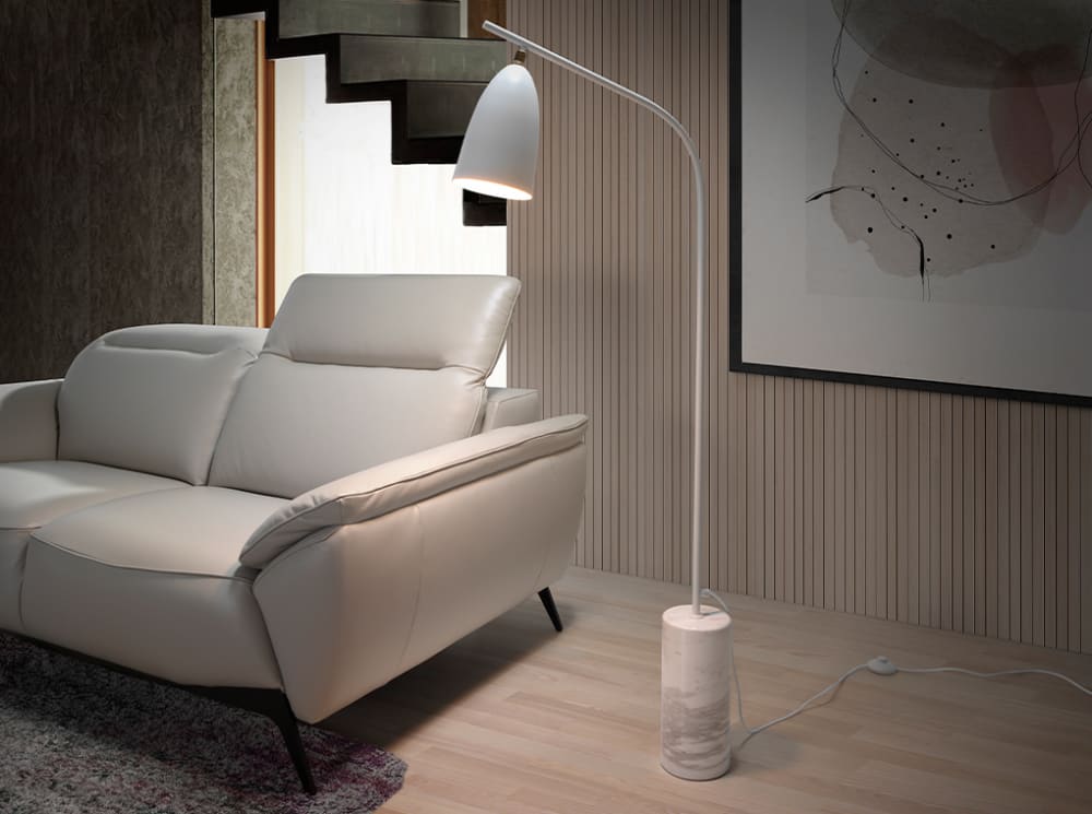 Lampadaire en marbre et acier blanc