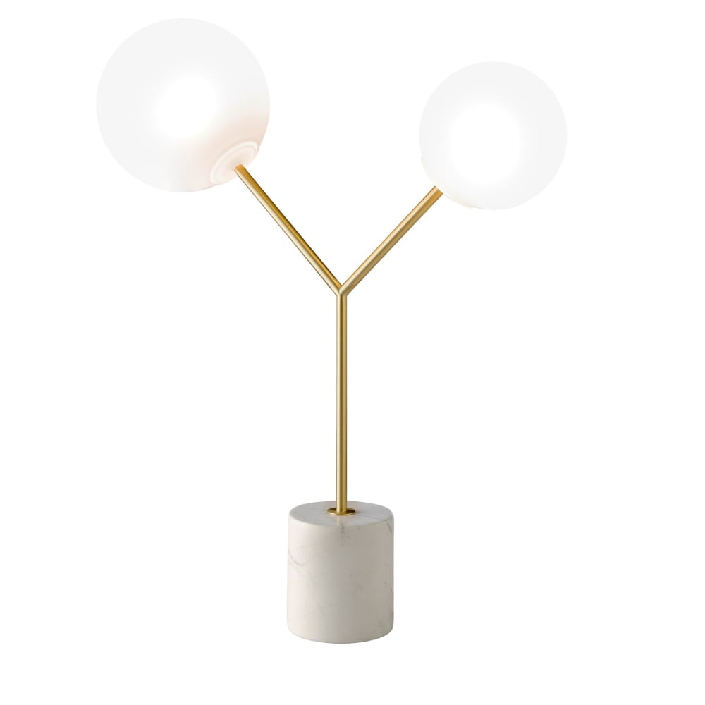 Lampe de bureau en marbre blanc, acier doré et verre blanc — vue 4