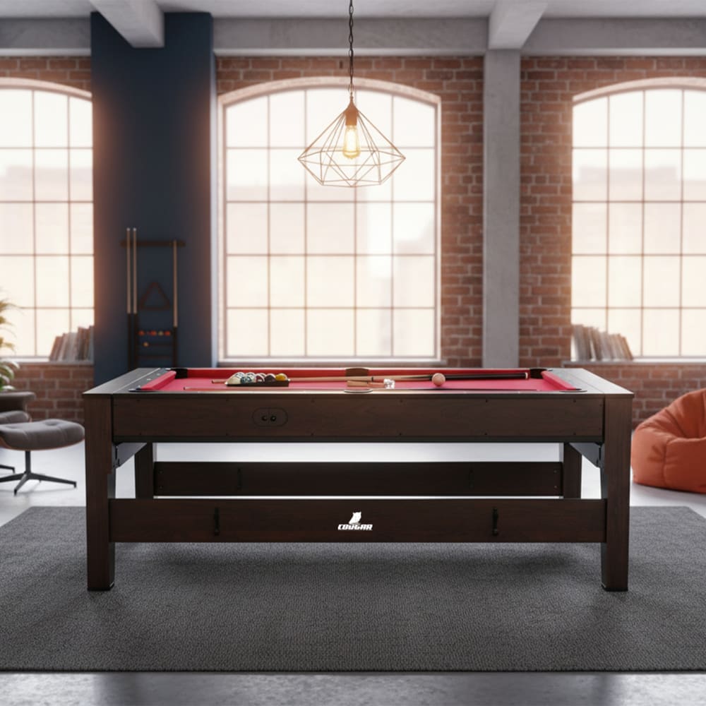 Billard & Airhockey Tisch 6ft in Braun / Rot - inkl. Zubehör -