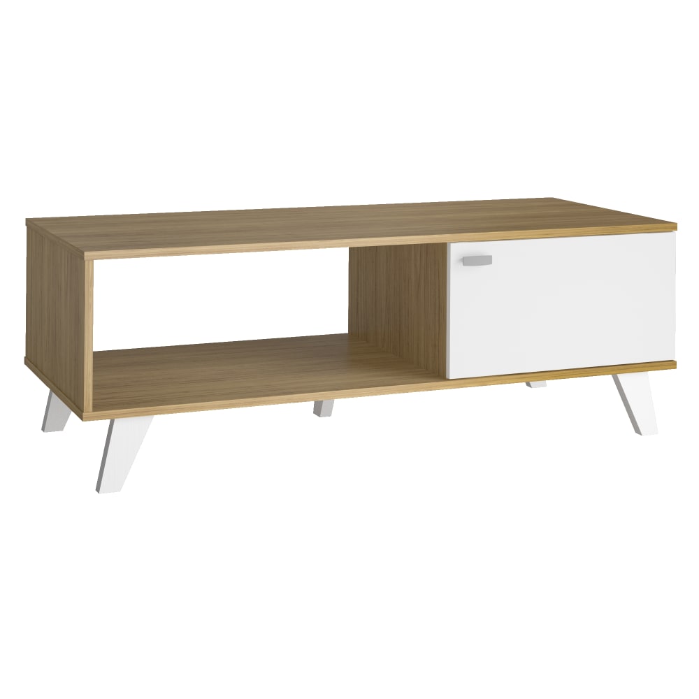 Mesa de centro con acabado en roble y puerta en blanco. 100×50×42 cm