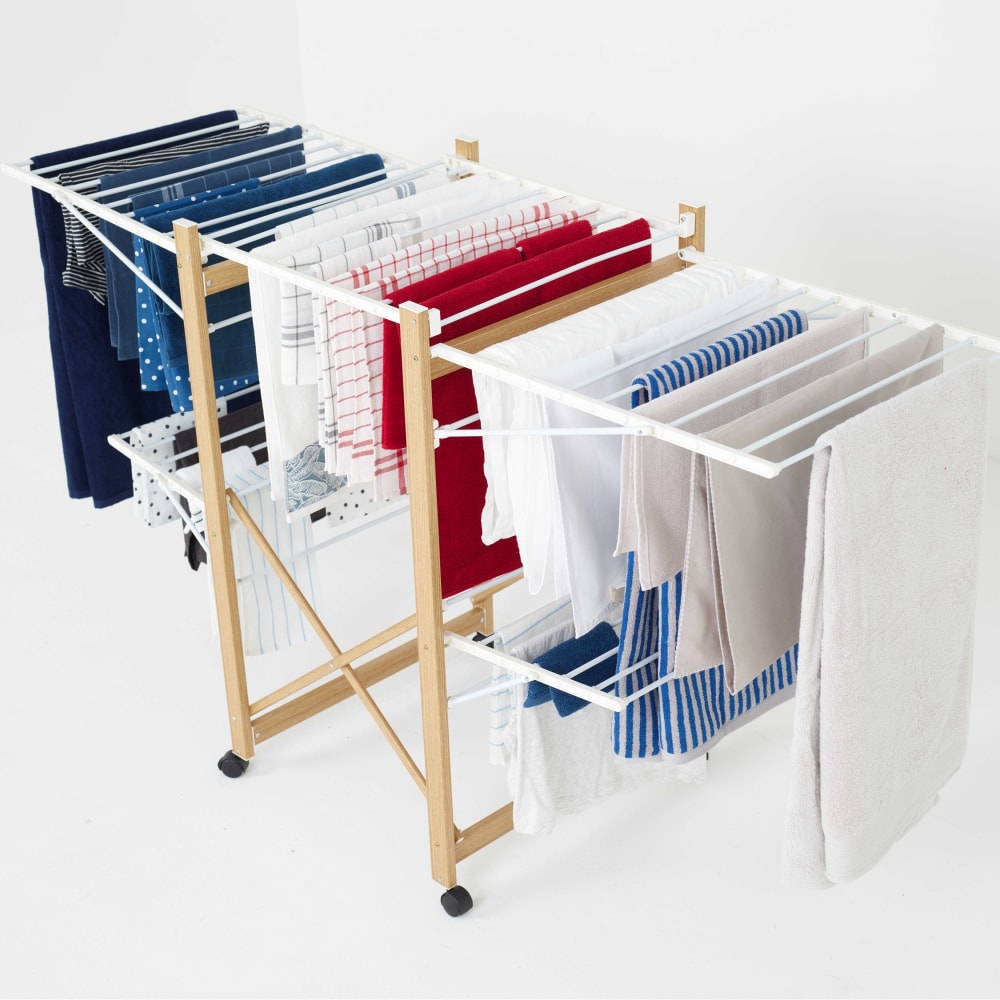 Etendoir à linge pliable Aluminium Bois 32m