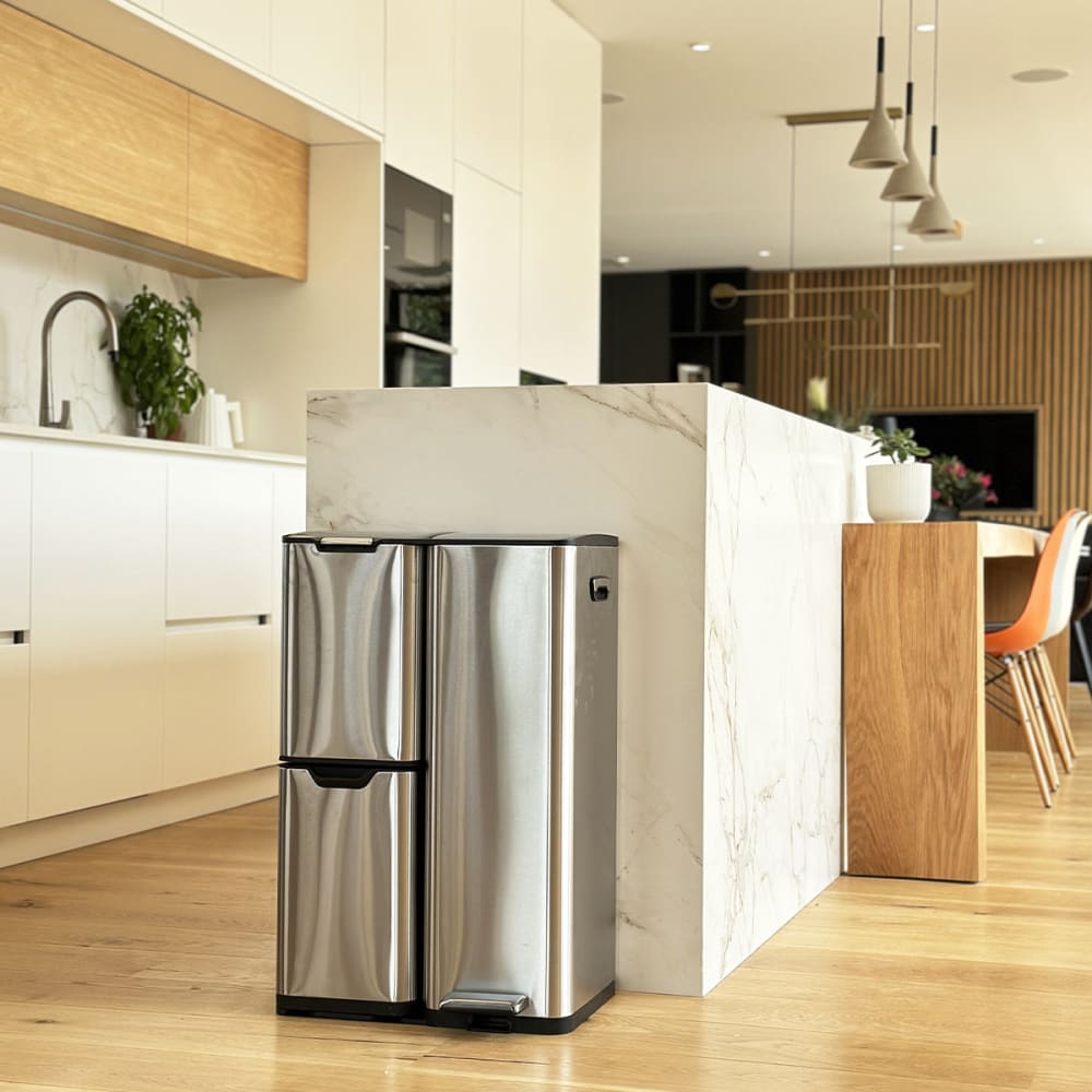 Poubelle de cuisine tri sélectif Acier inoxydable Argent 60l
