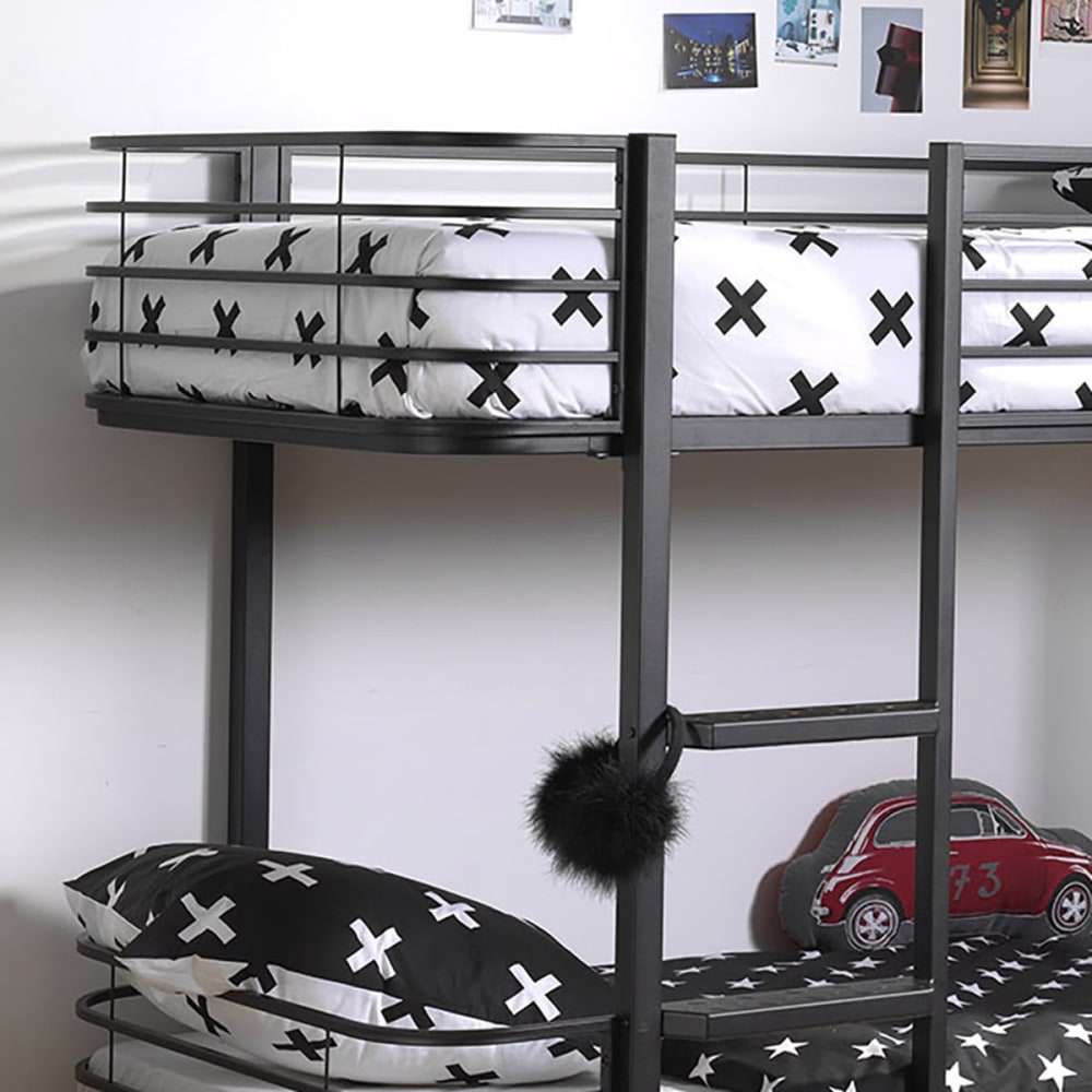 Lits superposés 90x200cm métal noir coins arrondis - Maisons du Monde