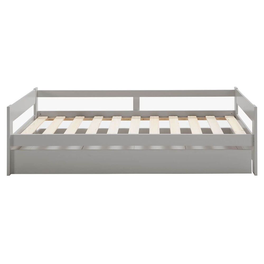 Altobuy Lit 90x190cm + tiroir gris clair laqué et naturel style contemporain Gris Panneau De Particules - 199x62x105cm