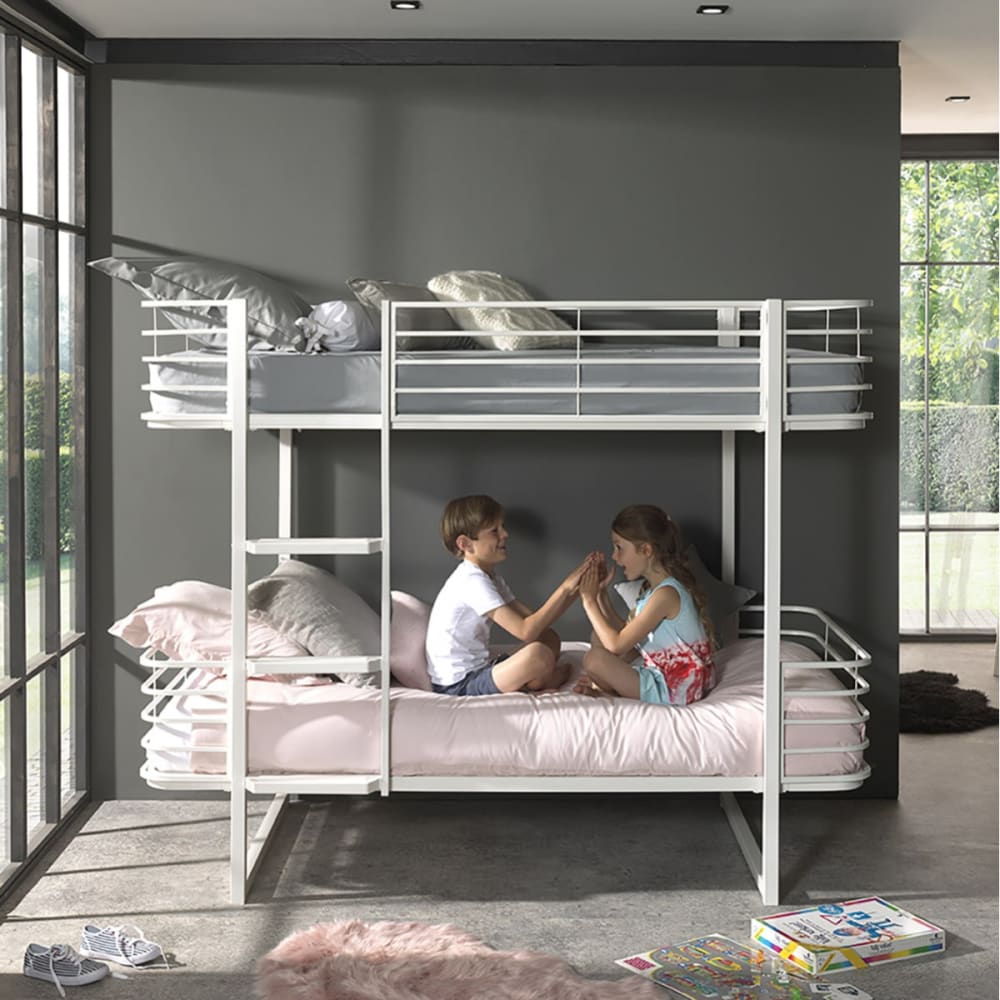 Lits superposés 90x200cm métal blanc coins arrondis