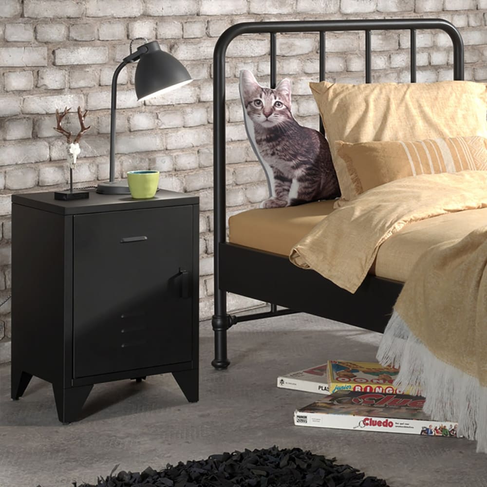 Chevet 1 porte style casier industriel métal noir