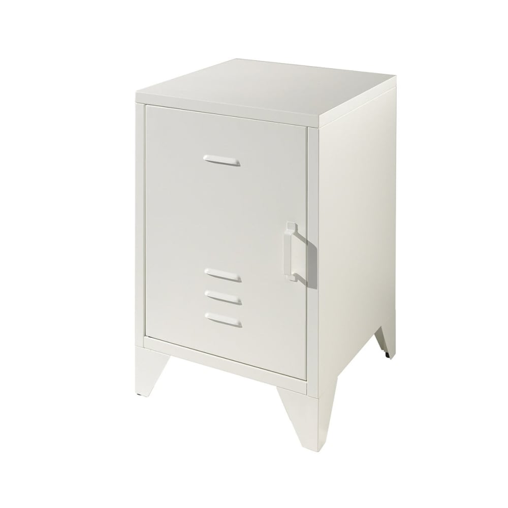 Chevet 1 porte style casier industriel métal blanc