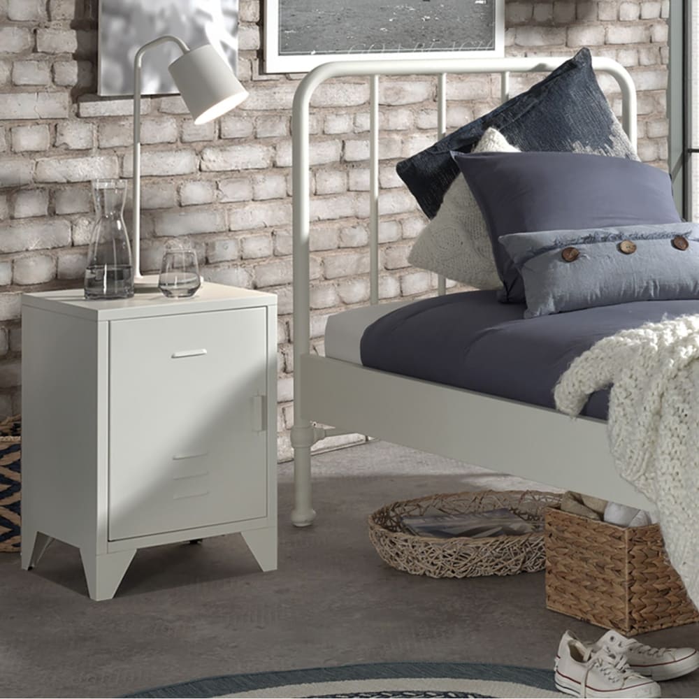 Chevet 1 porte style casier industriel métal blanc